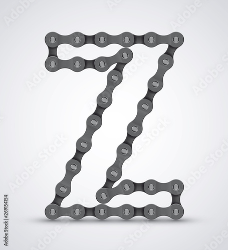 Vector letter Z created from realistic bike chain. Alphabet symbol. Isolated on white background. 