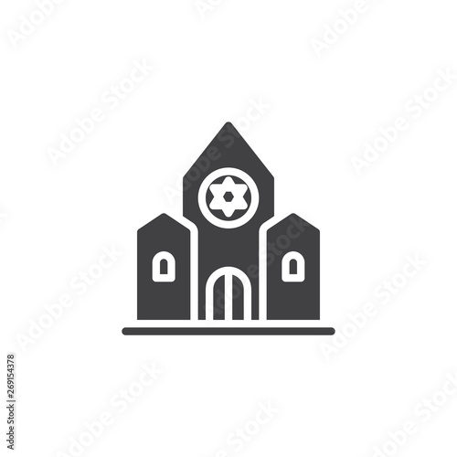 Synagogue building vector icon. filled flat sign for mobile concept and web design. Jewish synagogue with David star glyph icon. Symbol, logo illustration. Vector graphics