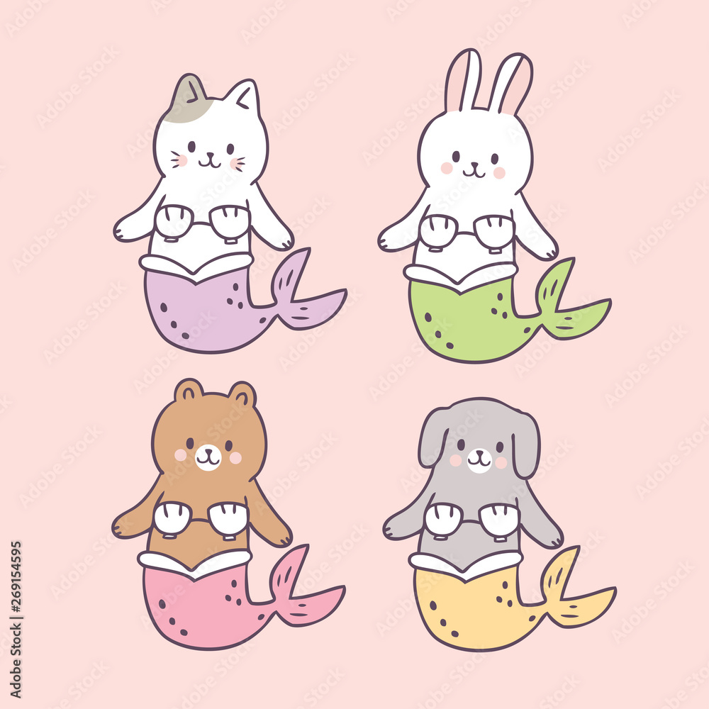 Cartoon cute summer mermaids vector.