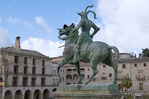 Francisco Pizarro statue in the main square of Trujillo, Caceres, Extremadura, Spain