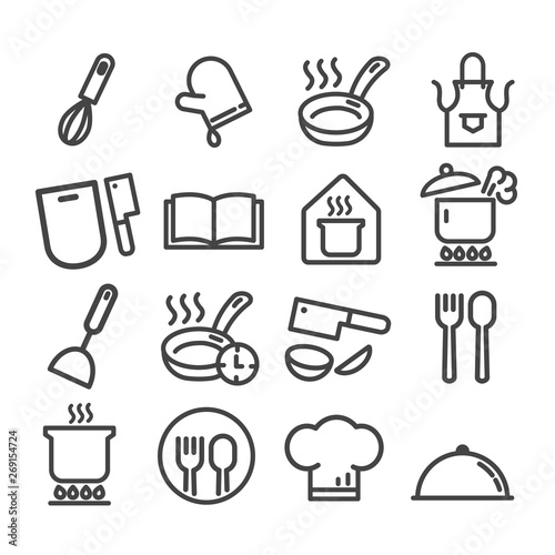 Set of cooking minimal icons set isolated. Modern outline on white background