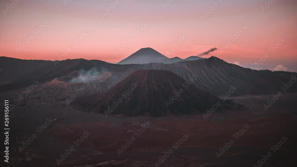 Cinematic timelapse shot of a sunrise over Mt. Bromo. View from Seruni Point (Viewpoint 2) Tengger Semeru National Park - Cemorolawang, Probolinggo, Java, Indonesia Cinematic timelapse shot of a sunrise over Mt. Bromo. View from Seruni Point (Viewpoint 2) Tengger Semeru National Park - Cemorolawang, Probolinggo, Java, Indonesia