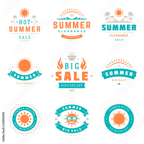 Summer season sale badges and tags design vector retro set