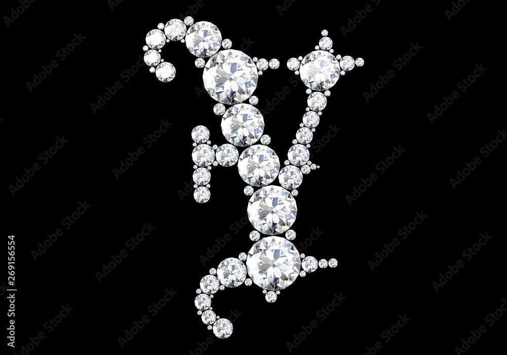 Diamond letters with gemstones isolated on black.3D rendering Diamond letters with gemstones isolated on black.3D rendering