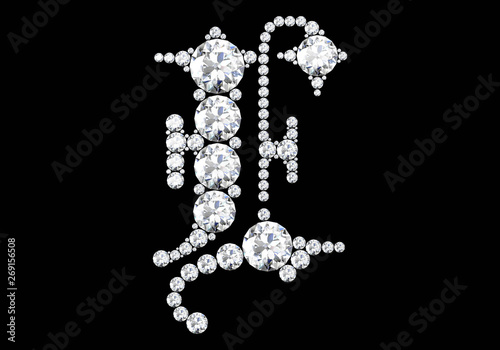 Diamond letters with gemstones isolated on black.3D rendering