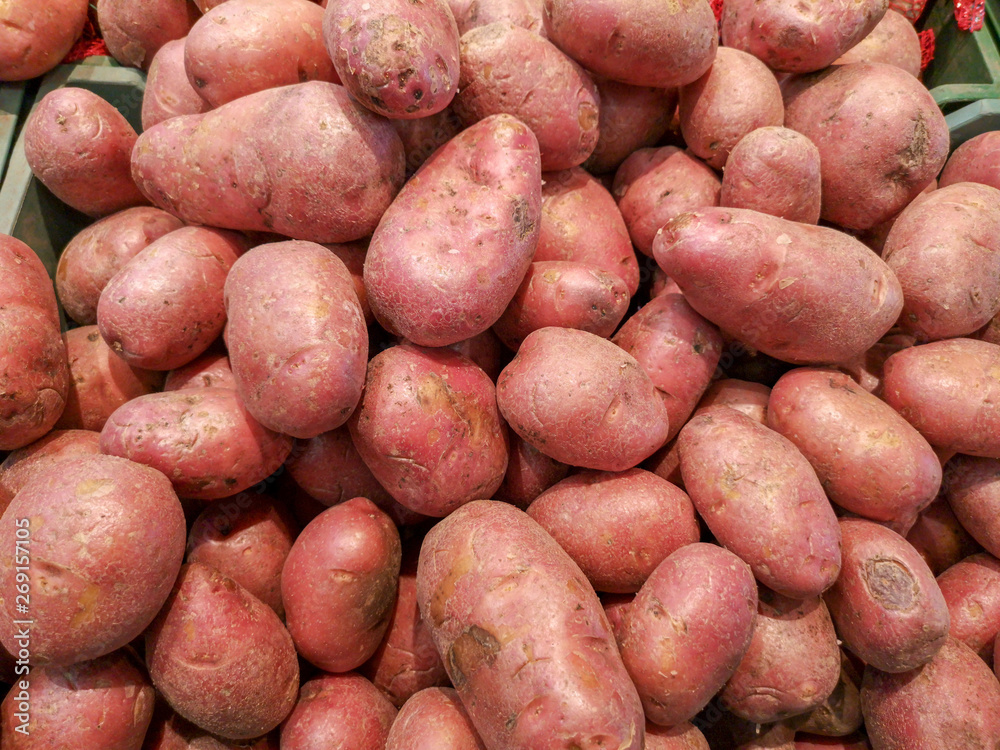 Potatoes on the counter in the store Potatoes on the counter in the store