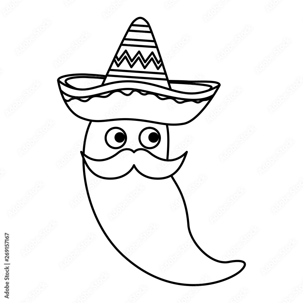 chili pepper with mexican hat and mustache character chili pepper with mexican hat and mustache character