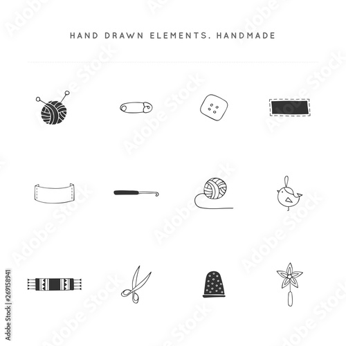 Vector handmade logo elements set. Hand drawn isolated objects.