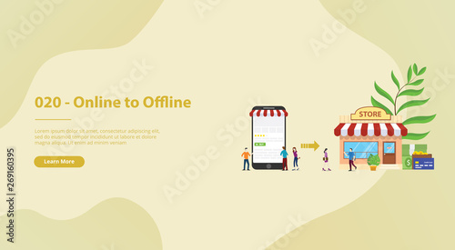 o2o online to offline e-commerce new concept technology with store and website page for website template or banner landing homepage - vector