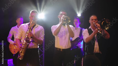 Brass Band live Concert. Portrait of a man playing the trumpet
