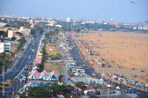 Chennai, Tamilnadu, India: January 26, 2019 - Chennai City Skyline from the Marina Lighthouse photo