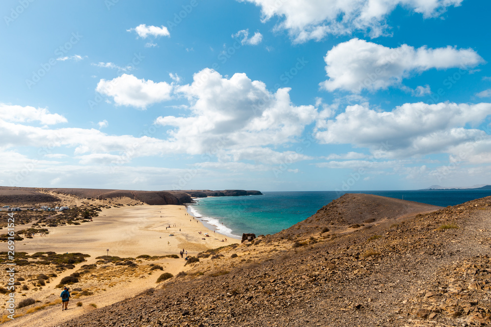 Panorama of beautiful beach and tropical sea of Lanzarote. Canaries Panorama of beautiful beach and tropical sea of Lanzarote. Canaries