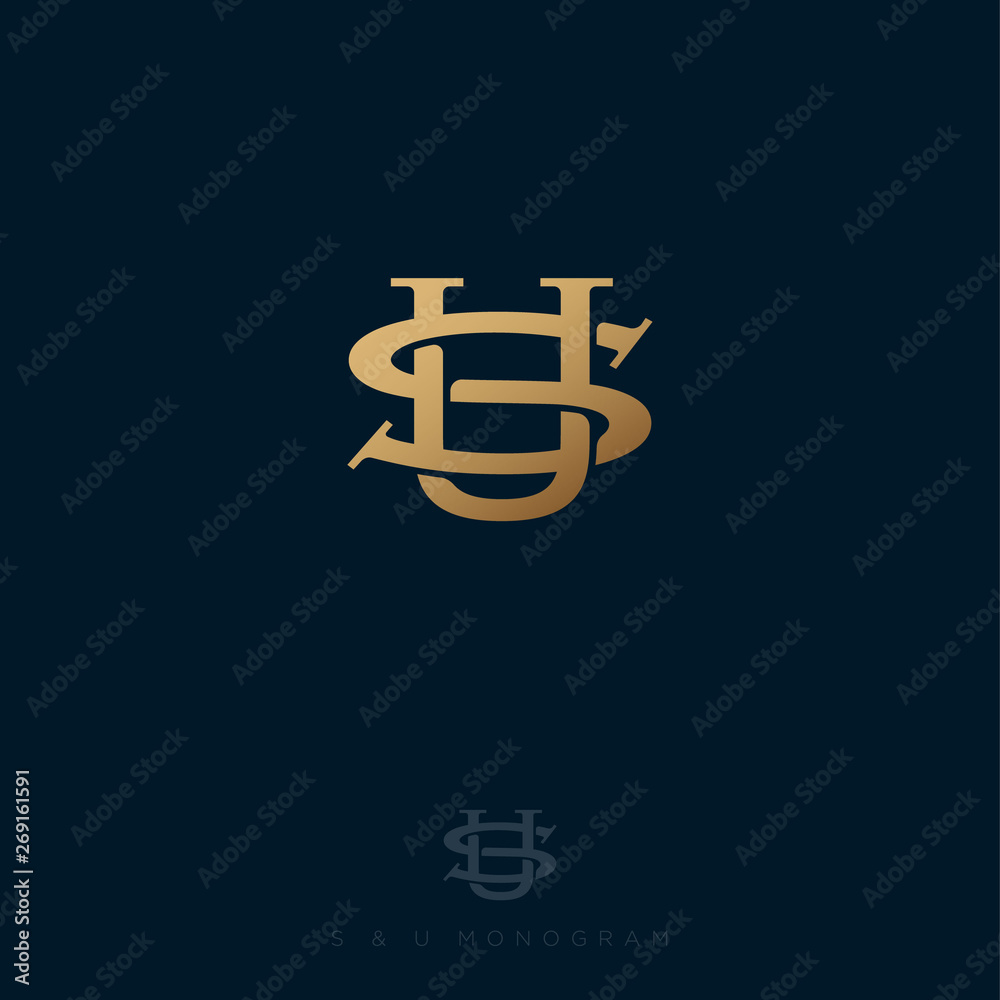 S and U letters. S,U monogram consist of intertwined lines. Gold letters combined, isolated on a dark background. Web, UI icon. S and U letters. S,U monogram consist of intertwined lines. Gold letters combined, isolated on a dark background. Web, UI icon.