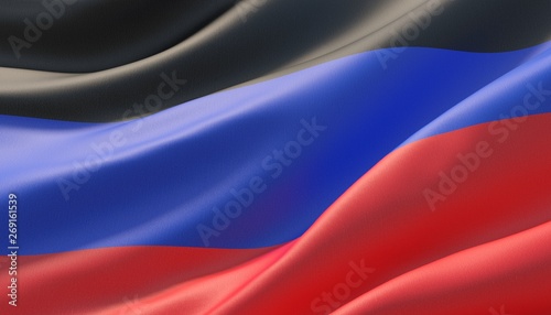 Waved highly detailed close-up flag of Donetsk People's Republic. 3D illustration.