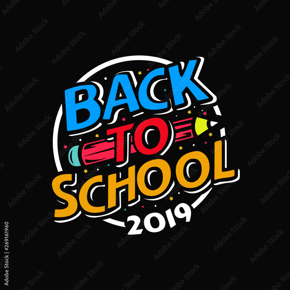 Text back to school. In the style of comics of colorful. Design element for the design of leaflets, cards, envelopes, covers, flyers sales