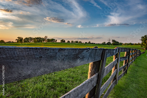Wooden rail fence in Kentucky bluegrass region photo