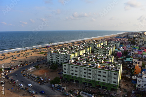 Chennai, Tamilnadu, India: January 26, 2019 - Beach View from the Marina Lighthouse