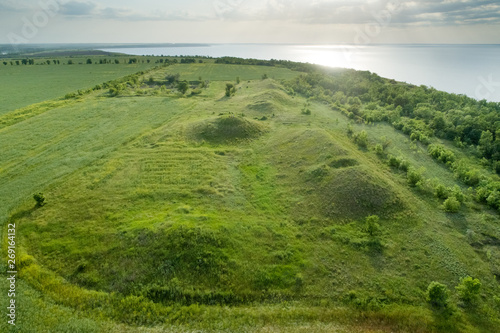 Scenic view of the burial mounds of Mamay Mountain. Aerial view. photo