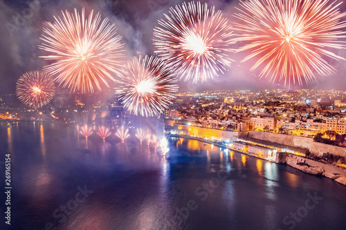 Festival of fireworks in Valletta, Malta. Travel concept