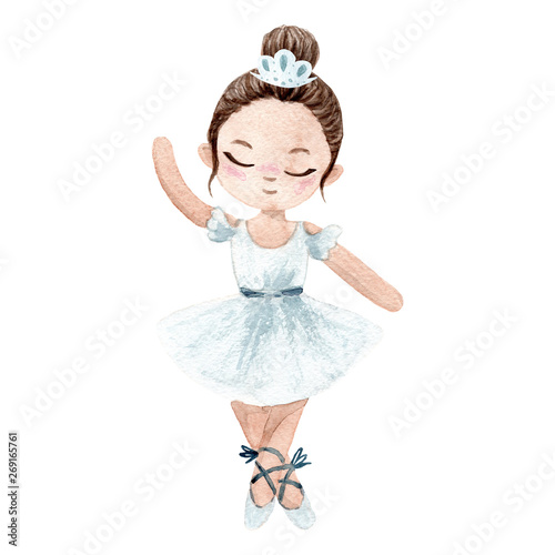 Watercolor ballerina. Hand painted illustration isolated on white background. Character ballerinas for children s design