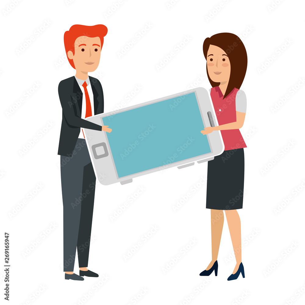 young business couple with smartphone young business couple with smartphone