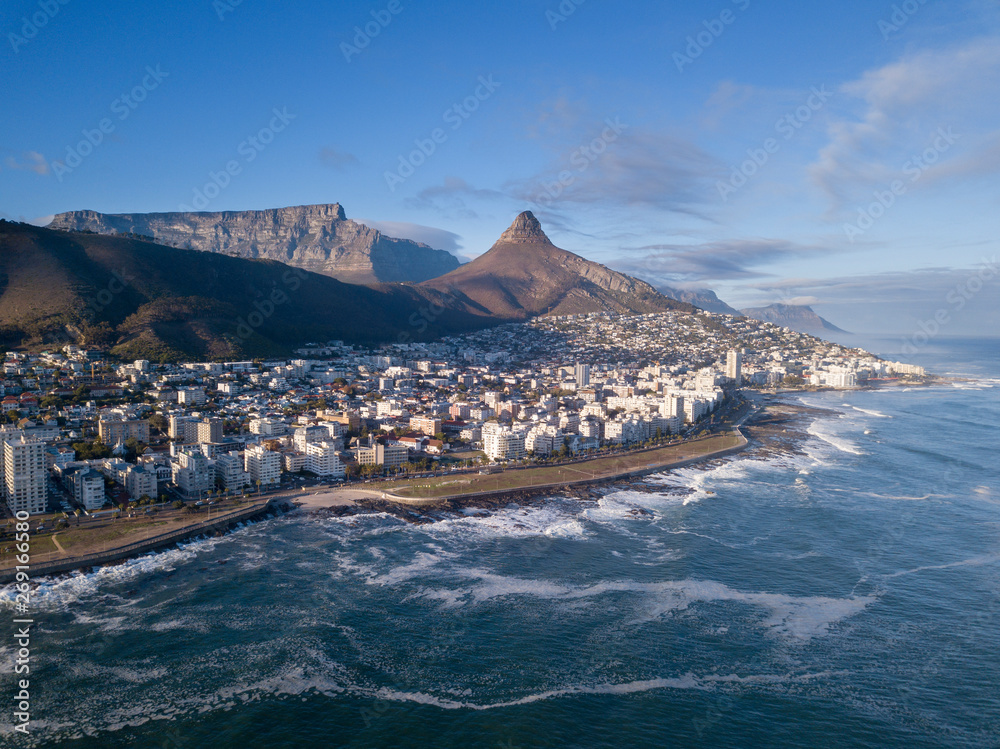 Fototapeta premium Aerial view over Cape Town, South Africa with Table Mountain