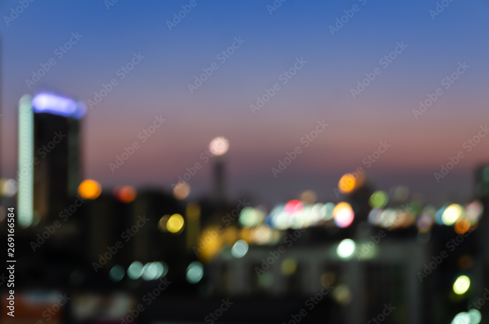 Abstract blurred night downtown city lights background