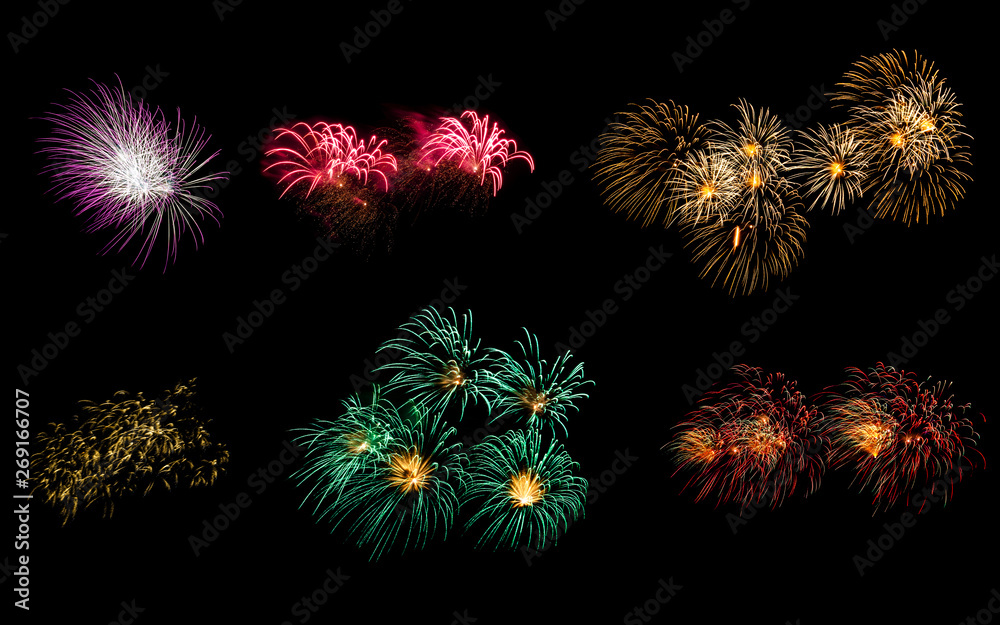 Colorful fireworks isolated on black background