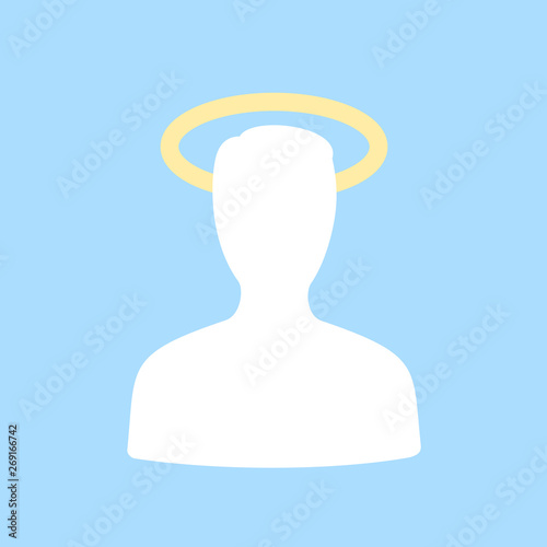 Saint and holy person has gloriole, aureole and halo above head. Religious and spiritual sign of holiness. Vector illustration