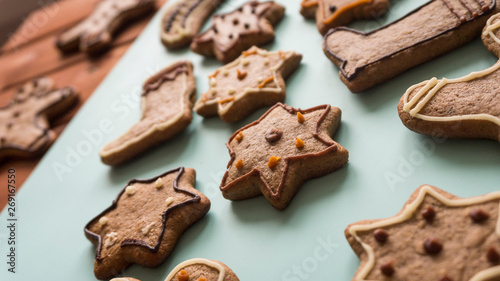 Closeup Christmas Gingerbread cookies. Crhistmas celebration.