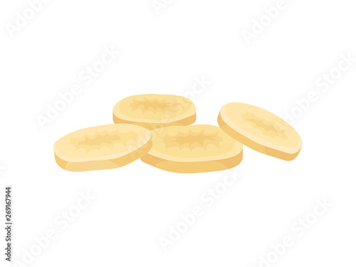 Dried banana slices on a white background. Realistic vector illustration.