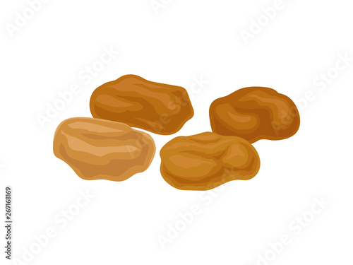 Light brown raisins on a white background. Realistic vector illustration.