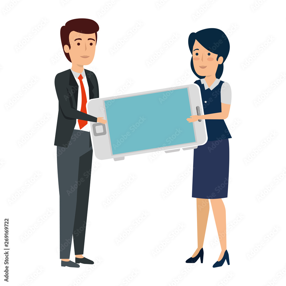young business couple with smartphone young business couple with smartphone