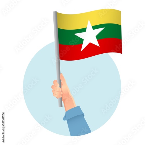 Burma flag in hand icon © Visual Content