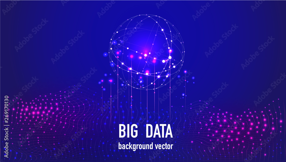 Vector abstract big data.Big data stream futuristic infographic. Colorful particle wave with bokeh. - obrazy, fototapety, plakaty 