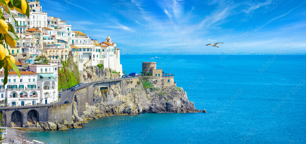 Beautiful seaside town Amalfi in province of Salerno, region of Campania, Italy