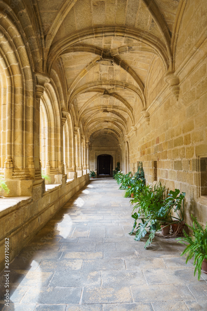 Corridor of cloister of the Santo Domingo convent in Plasencia, Spain. This building is nowadays the Parador Hotel of Plasencia.