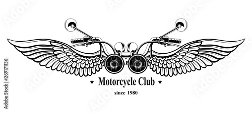 Rudder motorcycle with wings. Vector image on white background.