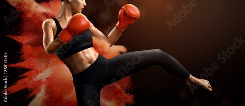 Female boxer kicks high