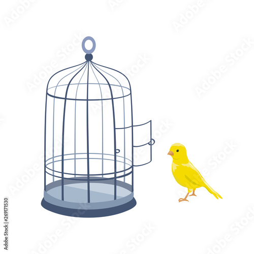 illustration with bird and open cage
