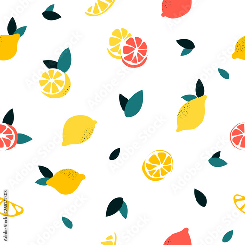 Seamless background with lemmons on white. Vector fruit pattern. - Vector
