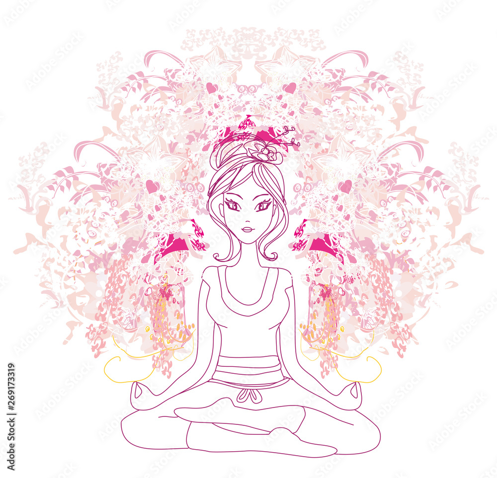 Yoga girl in lotus position, hand-drawn illustration Yoga girl in lotus position, hand-drawn illustration