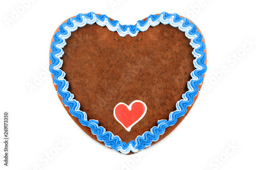Oktoberfest Gingerbread heart cookie with ornaments and copy space