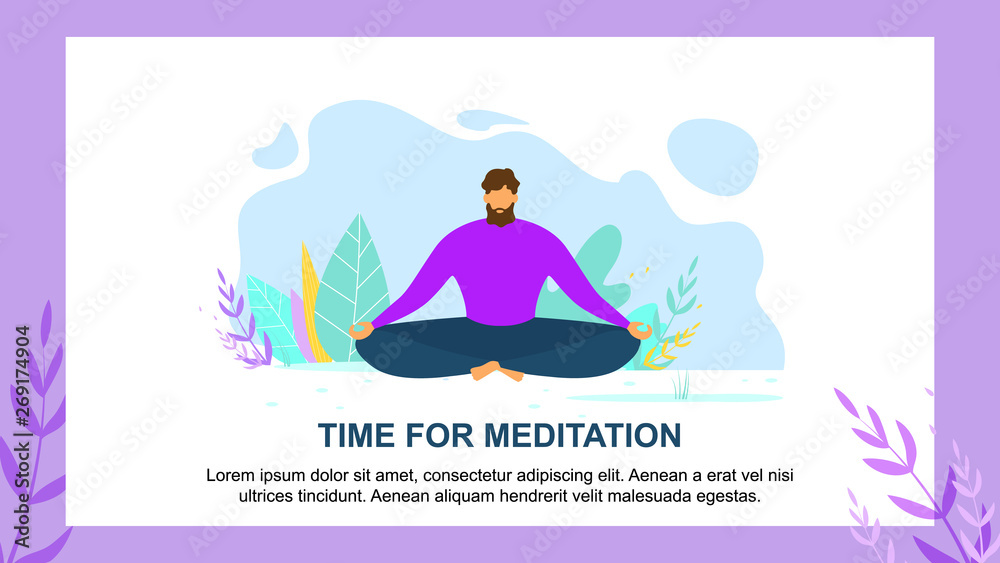 Cartoon Man Sit Lotus Position Meditation Time