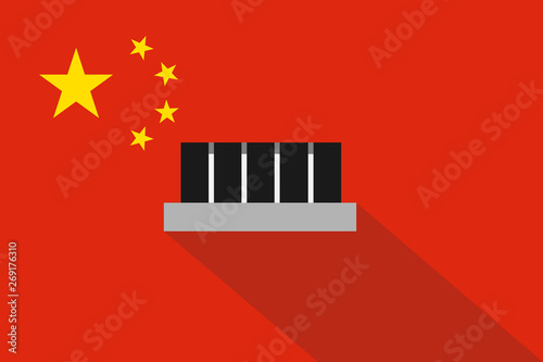 Chinese prison and jail in China. Place for criminals and prisoners. Oppressive and repressive penal system of detention and imprisonment behind the bars . Vector illustration. Flat design with shadow