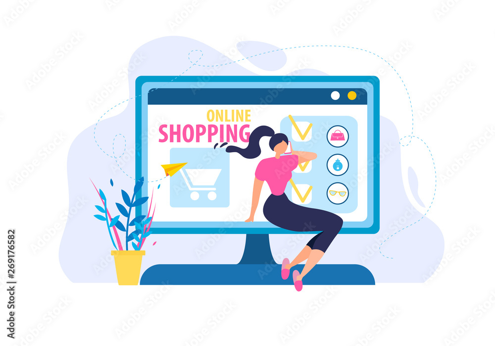 Woman Order Online Shopping Computer Screen App
