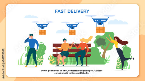 Cartoon People Recieve Mail Package Fast Delivery