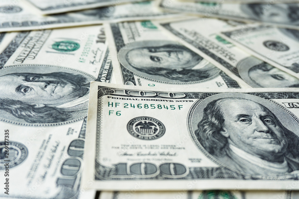 Pile of old one hundred dollar bills bills, close up dollars Pile of old one hundred dollar bills bills, close up dollars