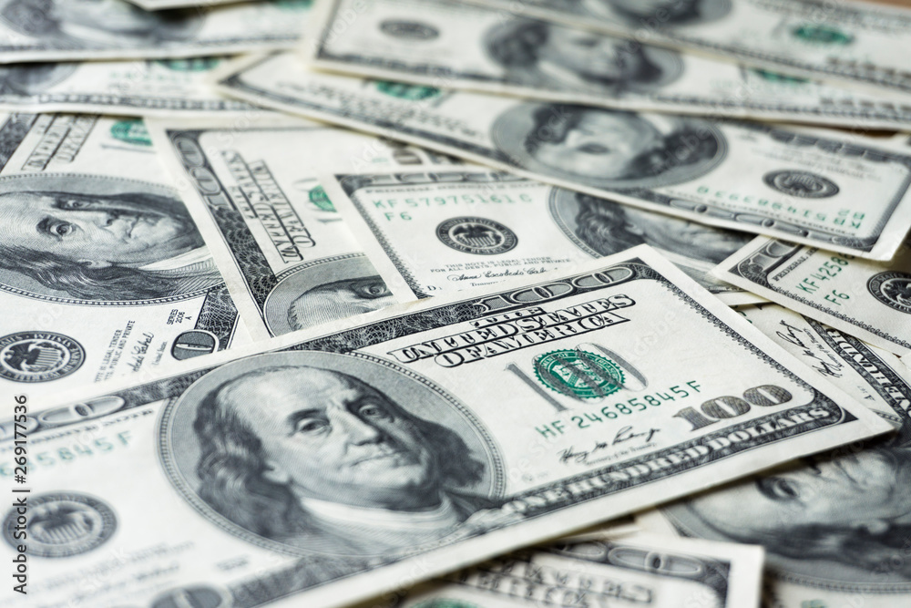 Pile of old one hundred dollar bills bills, close up dollars Pile of old one hundred dollar bills bills, close up dollars