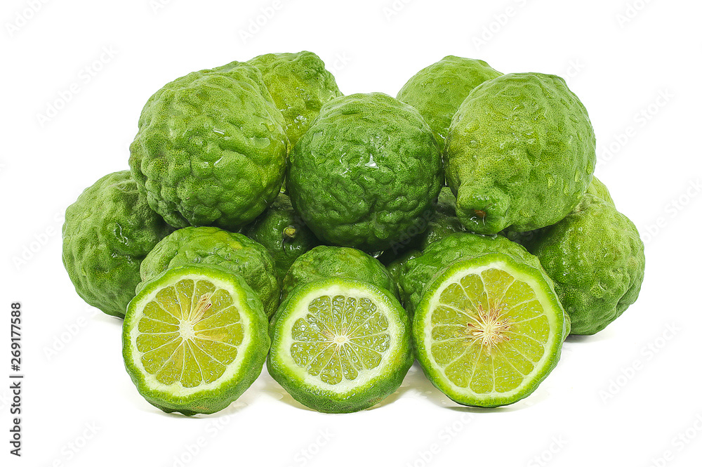 Fresh Bergamot fruits with sliced isolated on white background Fresh Bergamot fruits with sliced isolated on white background